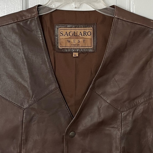 Saguaro by Roper Western Vest Men's Size L Leather Brown Snap Button Rodeo - Picture 4 of 16